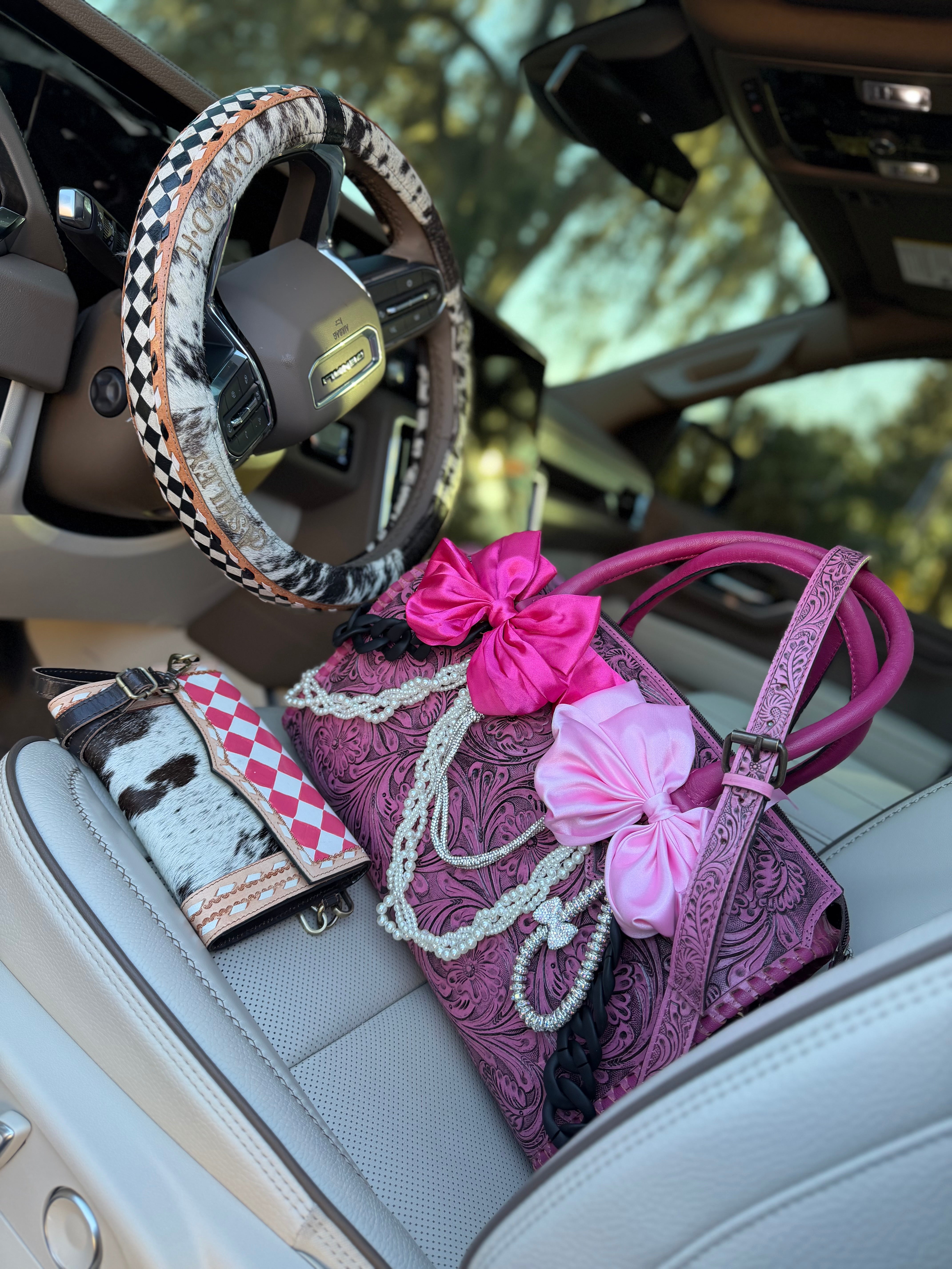 Pink Prairie”- pink tooled leather speedy Duffle – Painted porch
