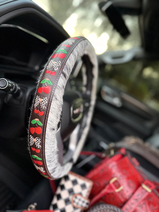 15.5 “ tooled leather cowhide steering wheel cover read description before purchase