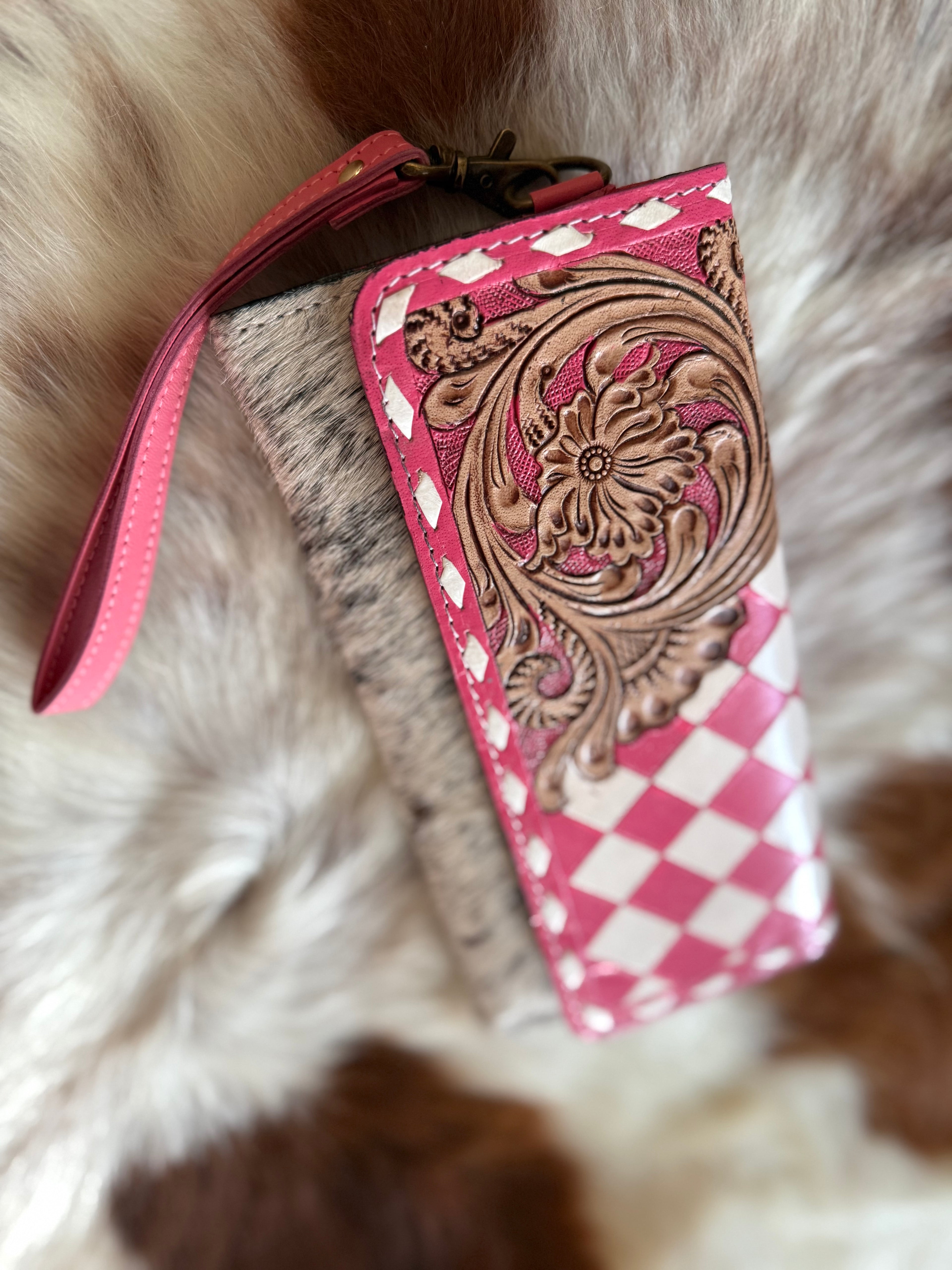 Pink Checker wallet wristlet