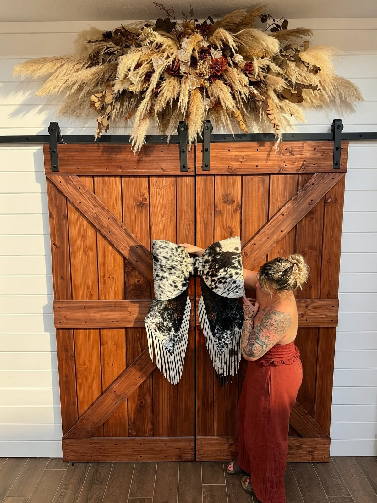 GIGANTIC 43" cowhide bow for tree topper - fringe look (read description fully)