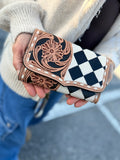 Tooled checker print leather checker wallet