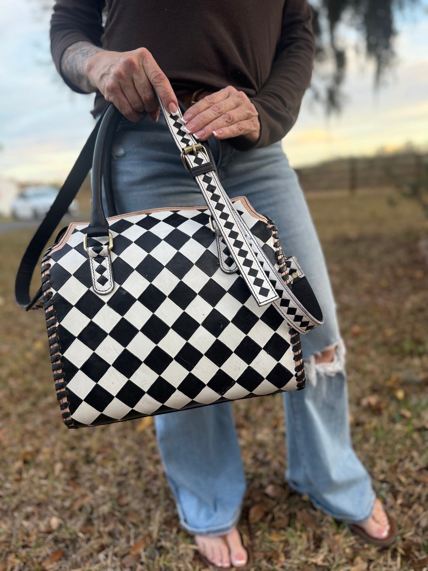 Checker tooled leather speedy (L)