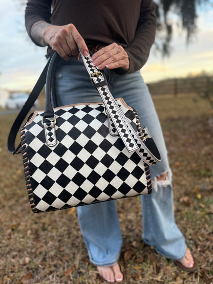Checker tooled leather speedy (L)