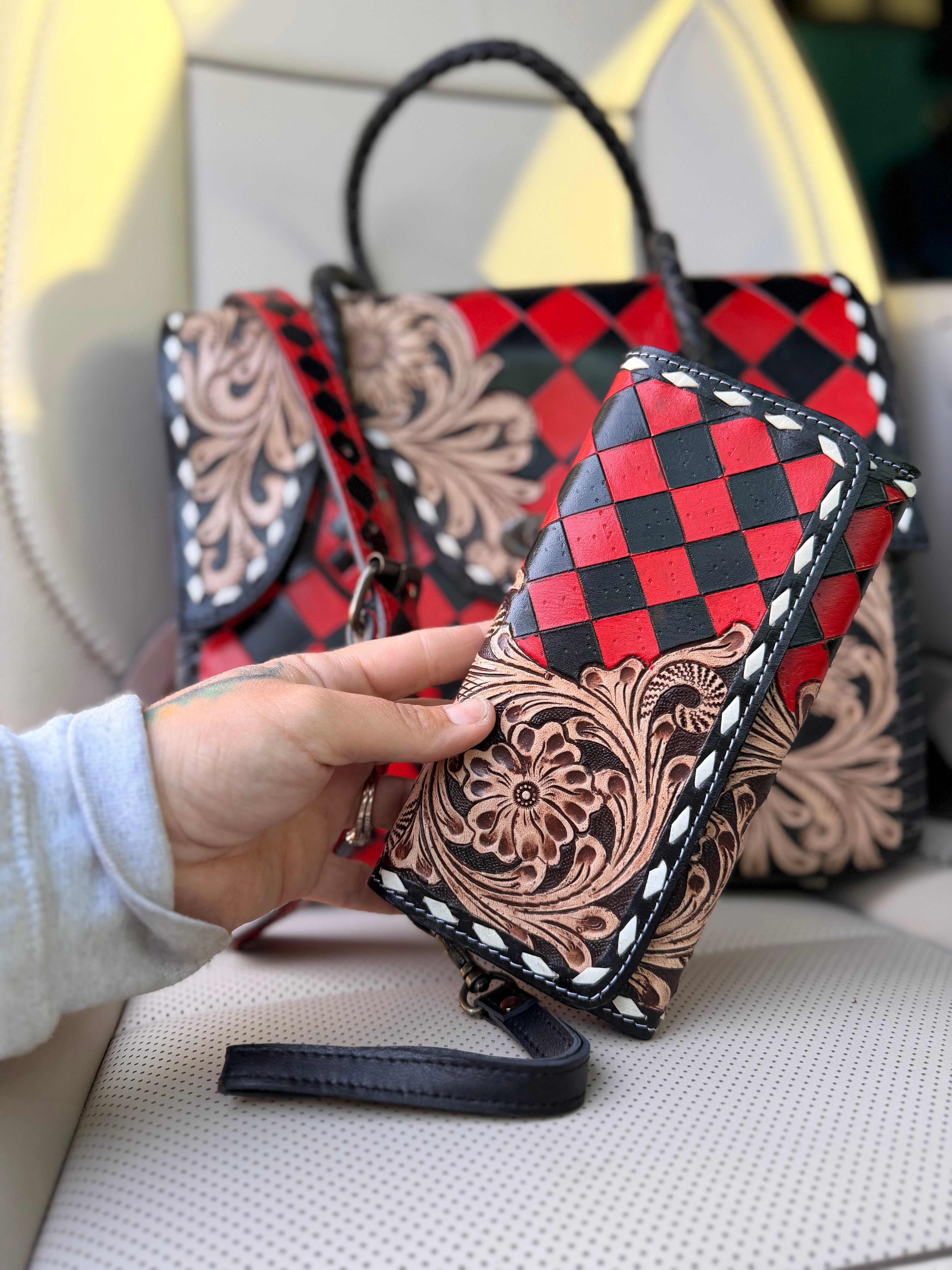 “Red Vixen” - black/red checker tote