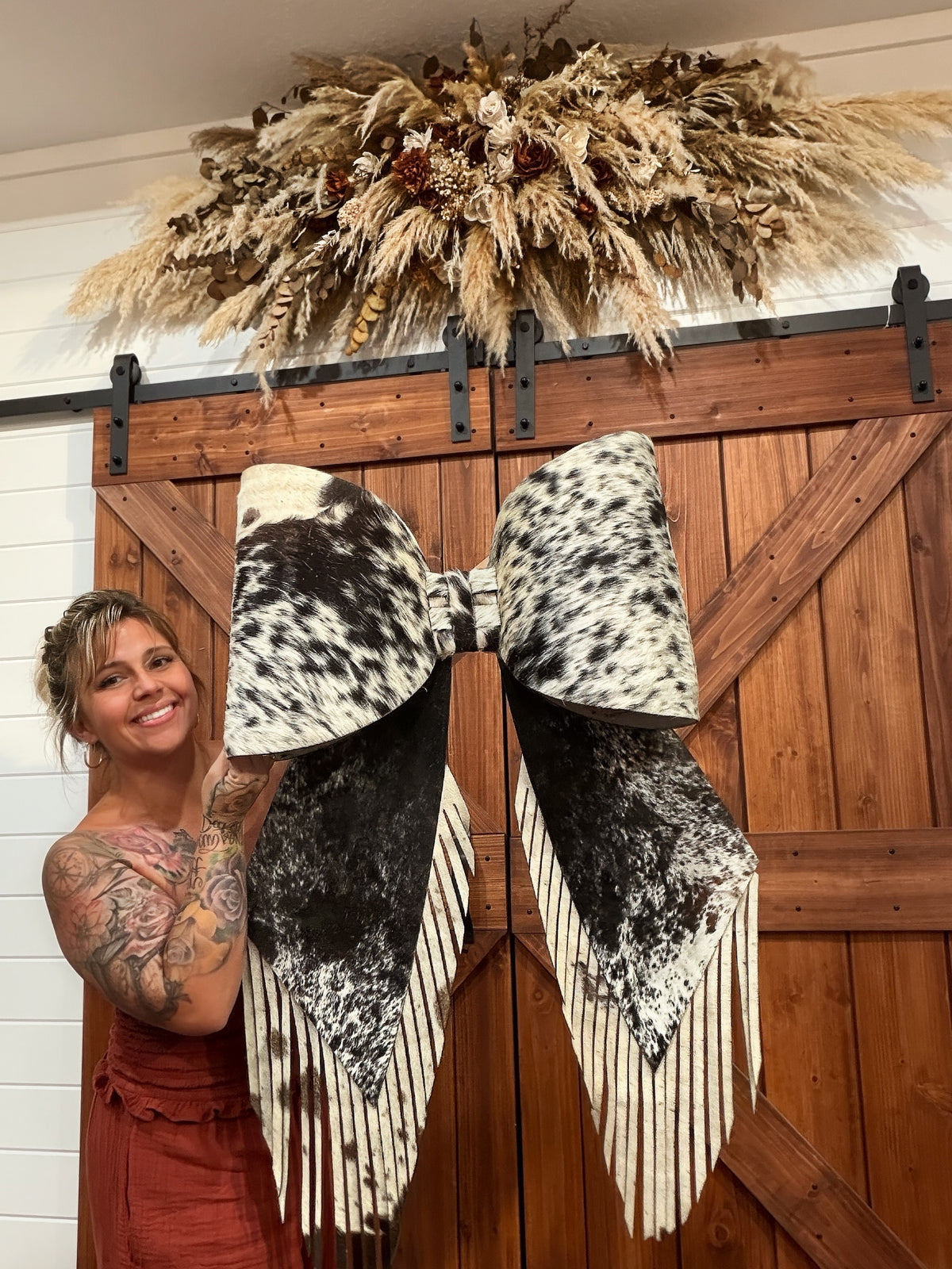 GIGANTIC 43" cowhide bow for tree topper - fringe look (read description fully)