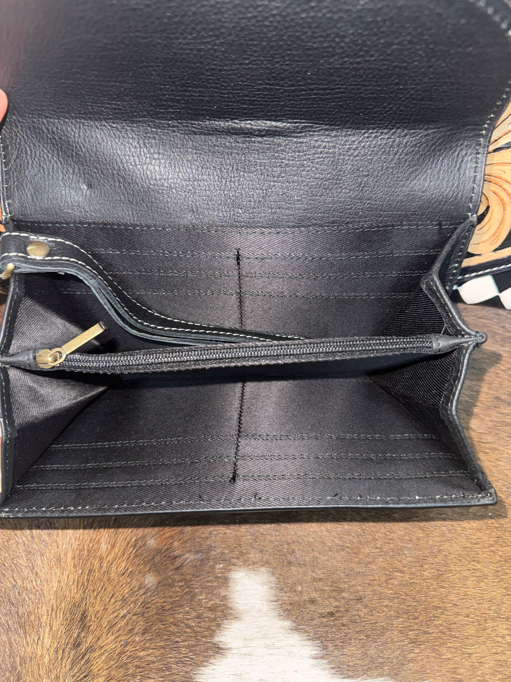 Checker Tooled Leather wristlet Wallet