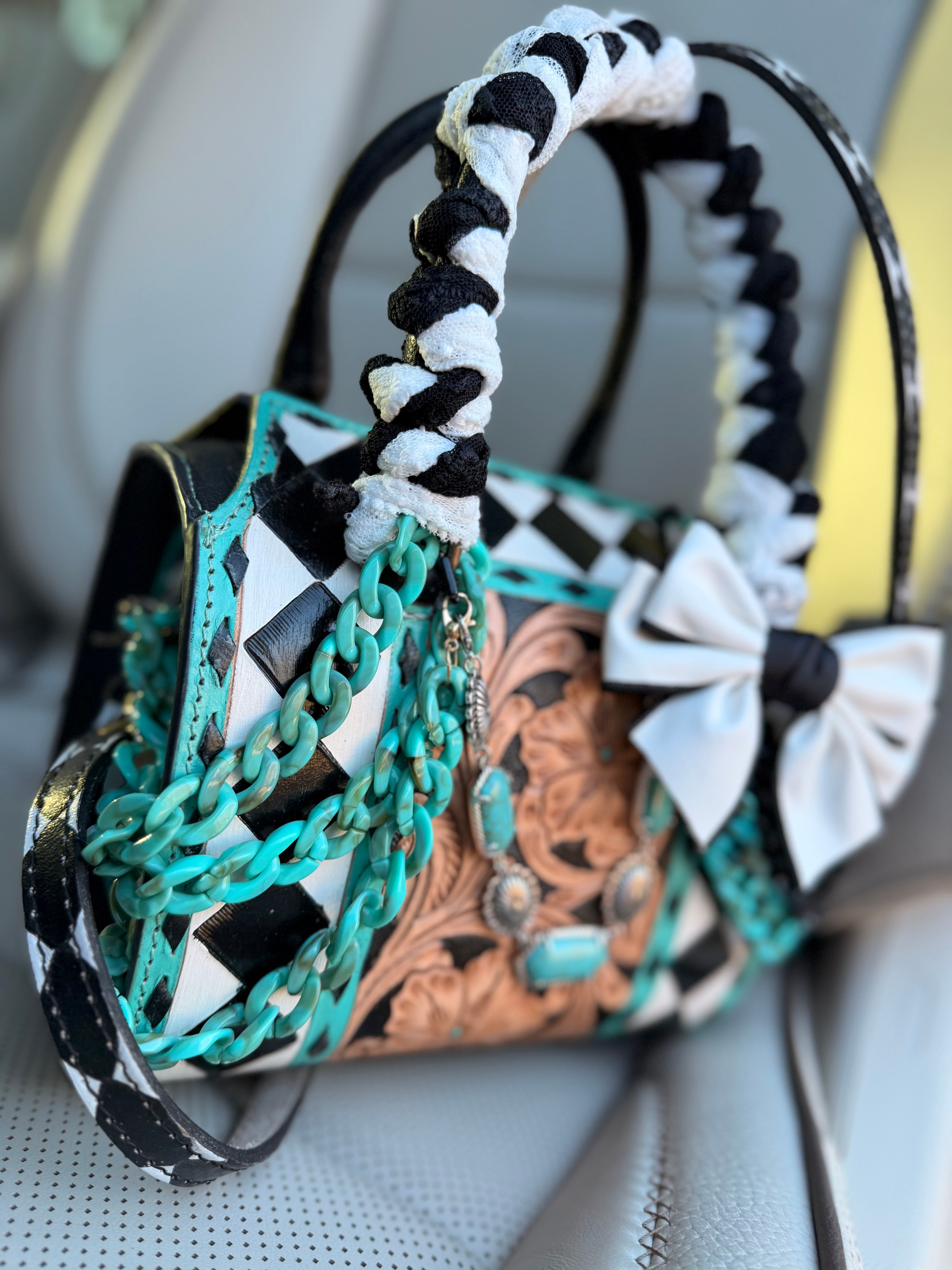 “The Diamond Dove" - checker tooled leather speedy (mini)