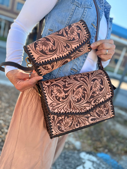 Tooled leather purse and wallet set ￼