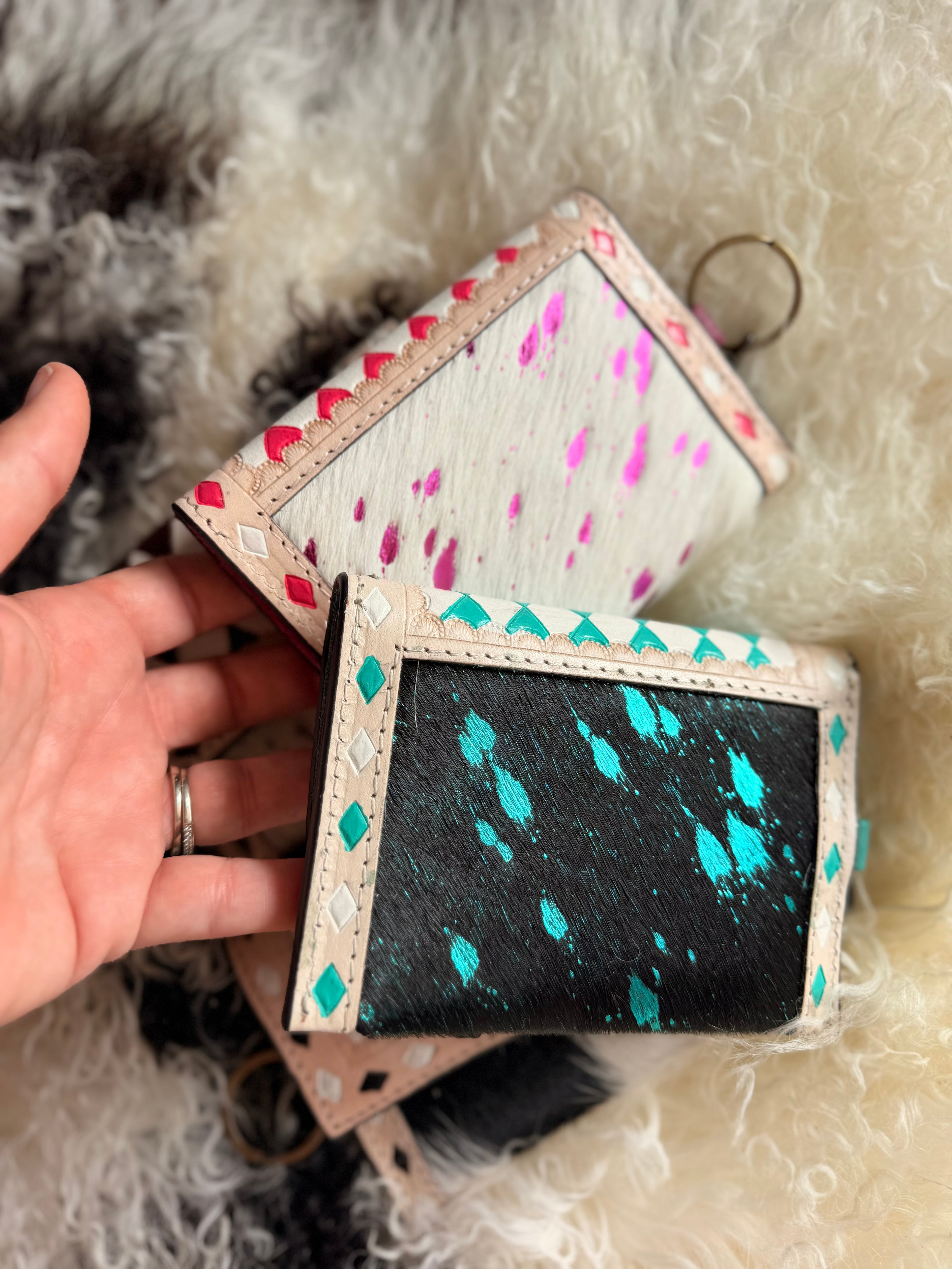 Checker print / cowhide card holder