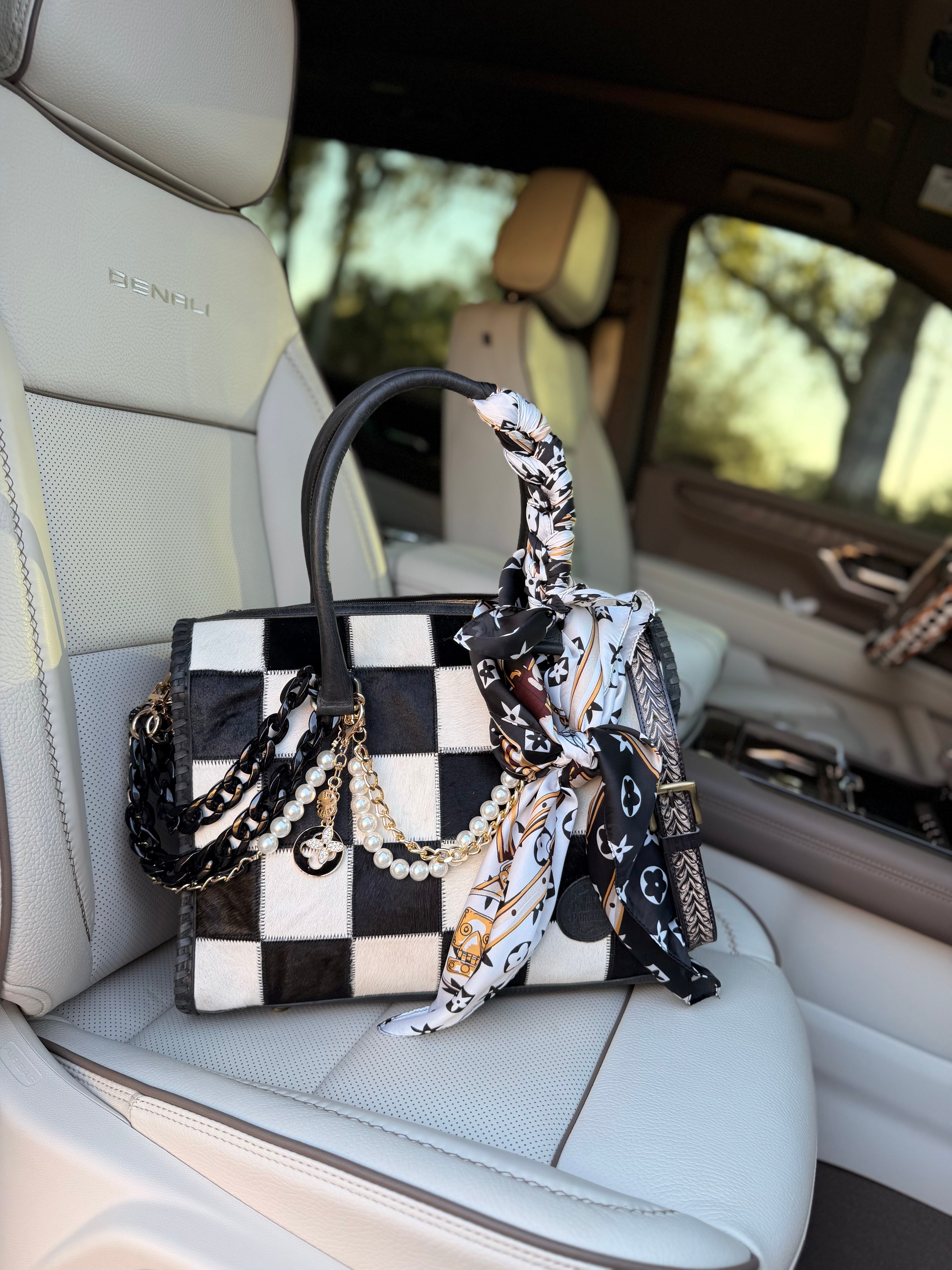 Dark Couture Checks"Loretta" patchwork bag - by The Painted Porches