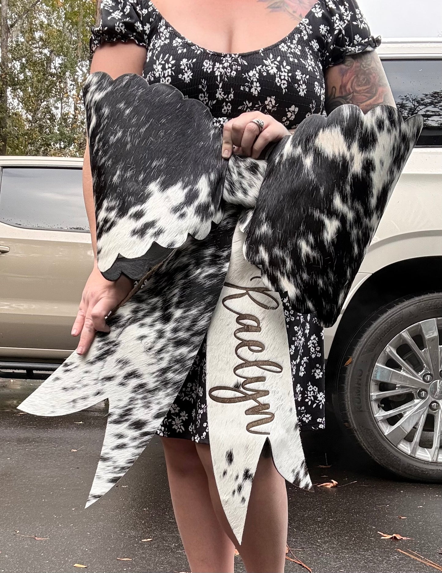 GINORMOUS 32” cowhide bow- Free engraving (read description fully)