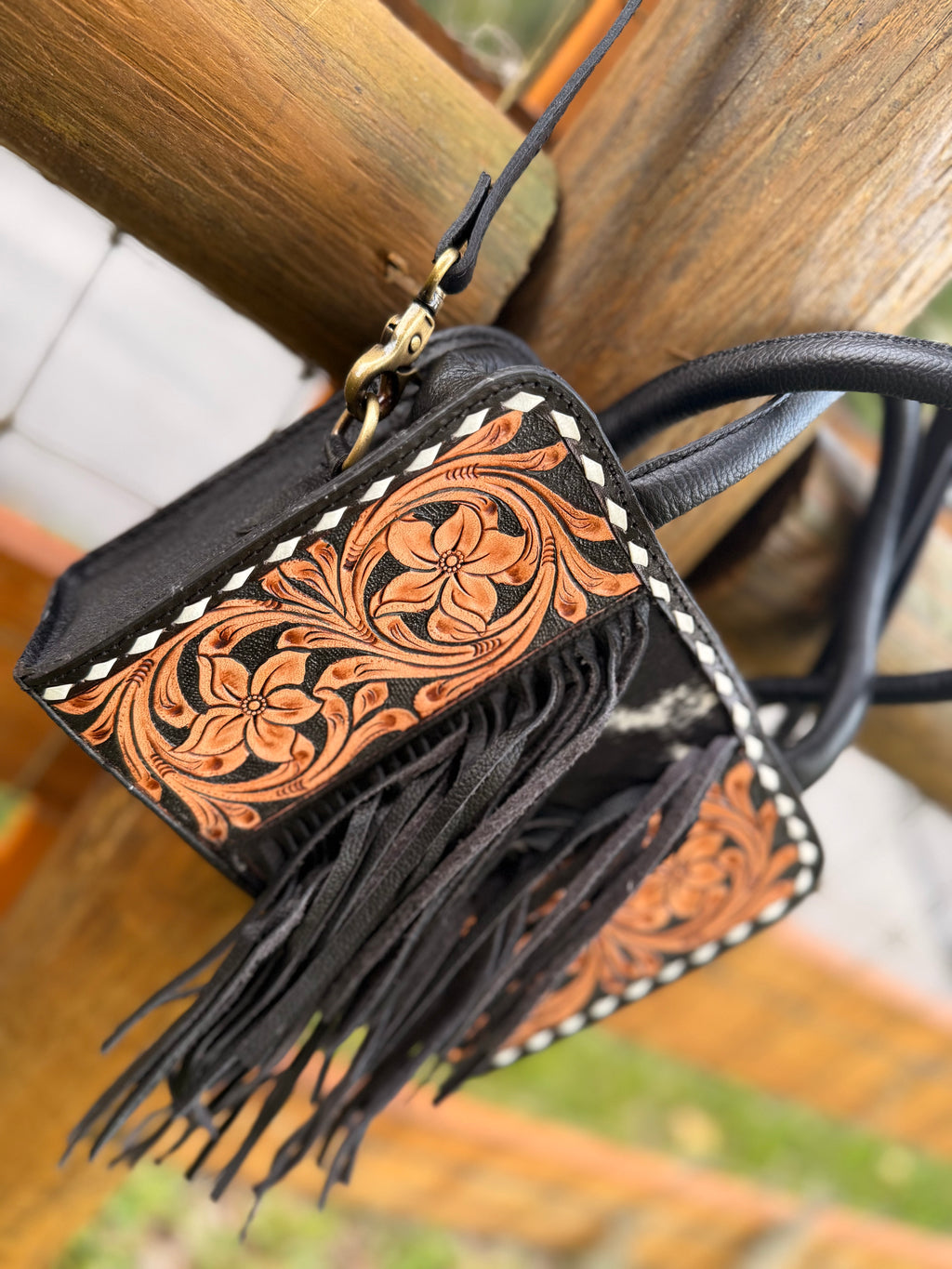 TOOLED leather cowhide purse