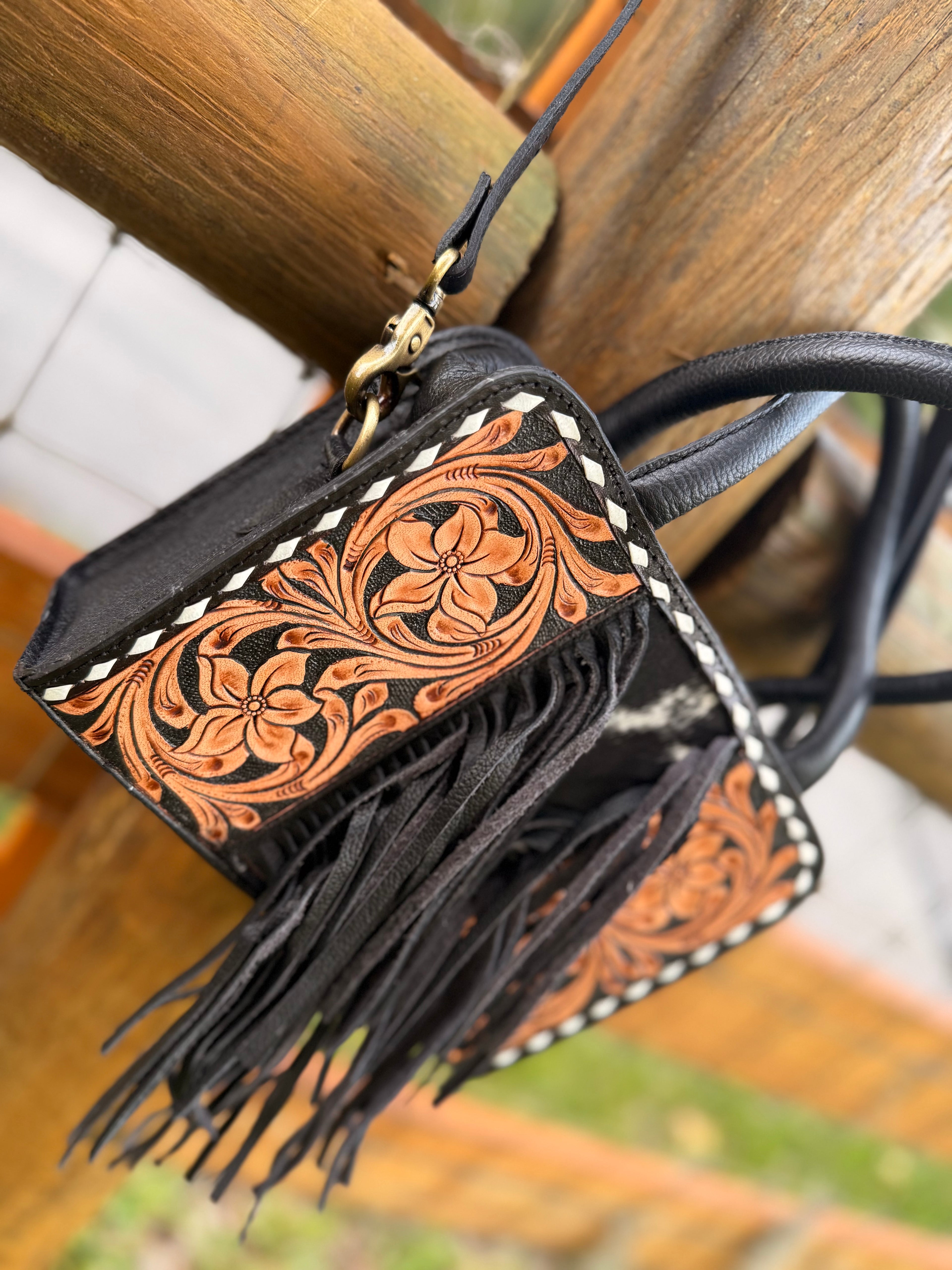 TOOLED leather cowhide purse