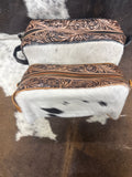 Cowhide and Tooled leather Makeup bag