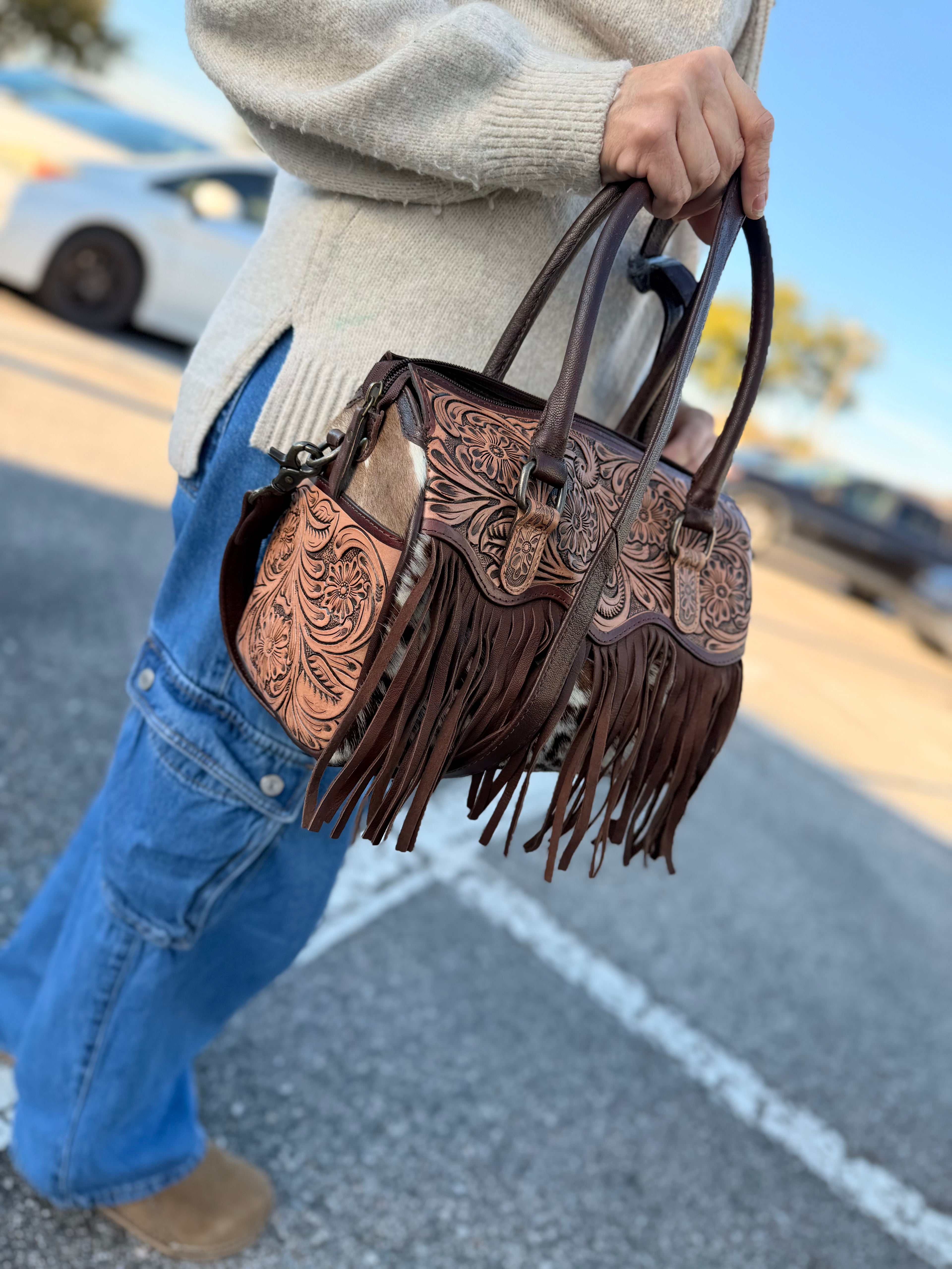 The “Maybelle” tooled fringe speedy bag - by the Painted Porches