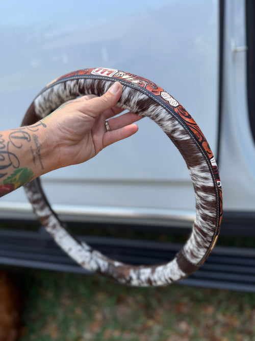 16 “ tooled leather cowhide steering wheel cover - read description before purchase