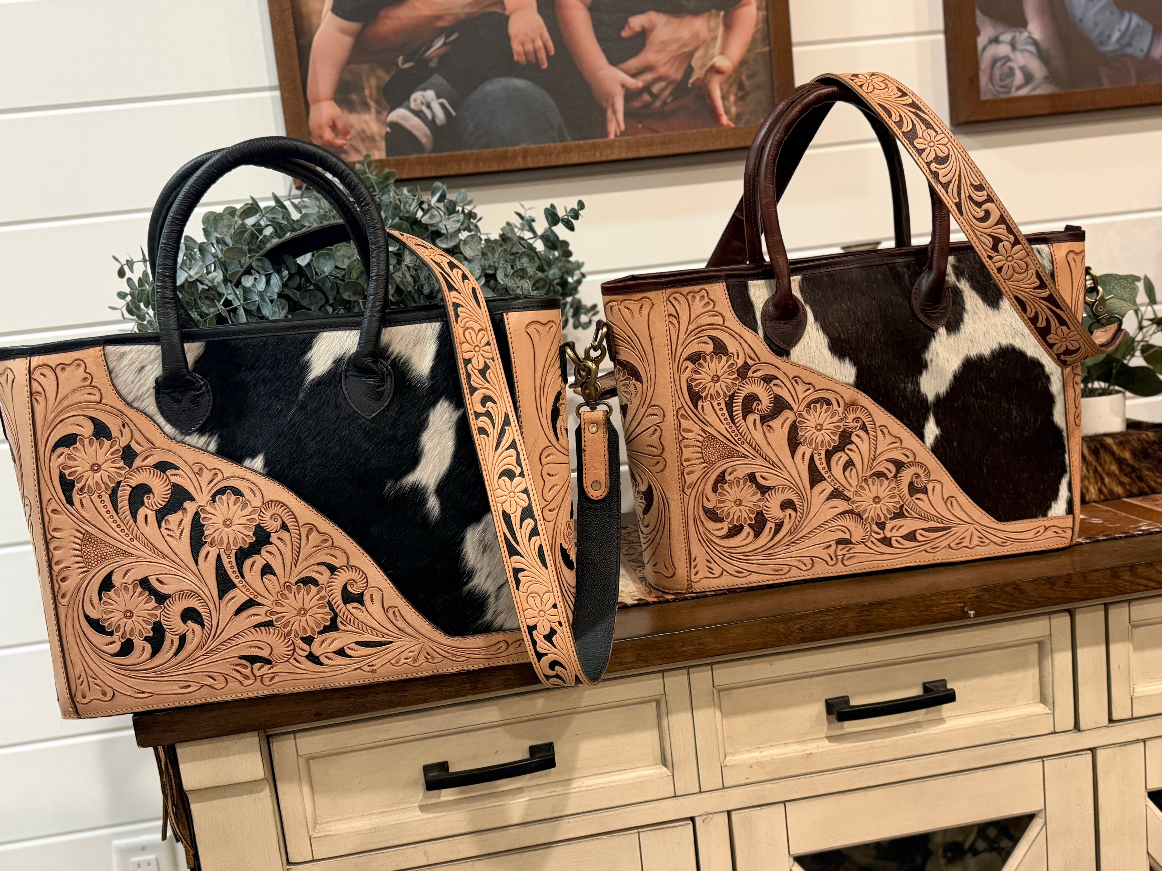 Tooled crossbody tote bag