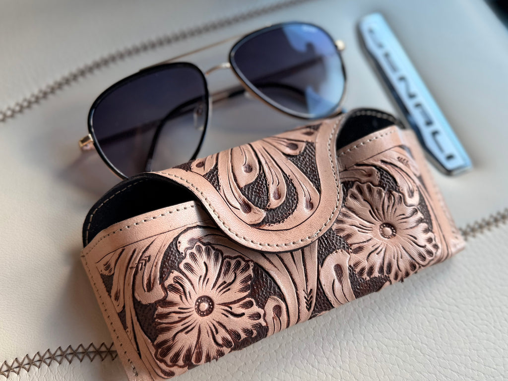 Leather checker sunglass holder
