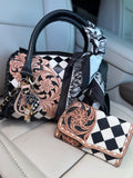 Classy checks set tooled leather speedy (M) with wallet