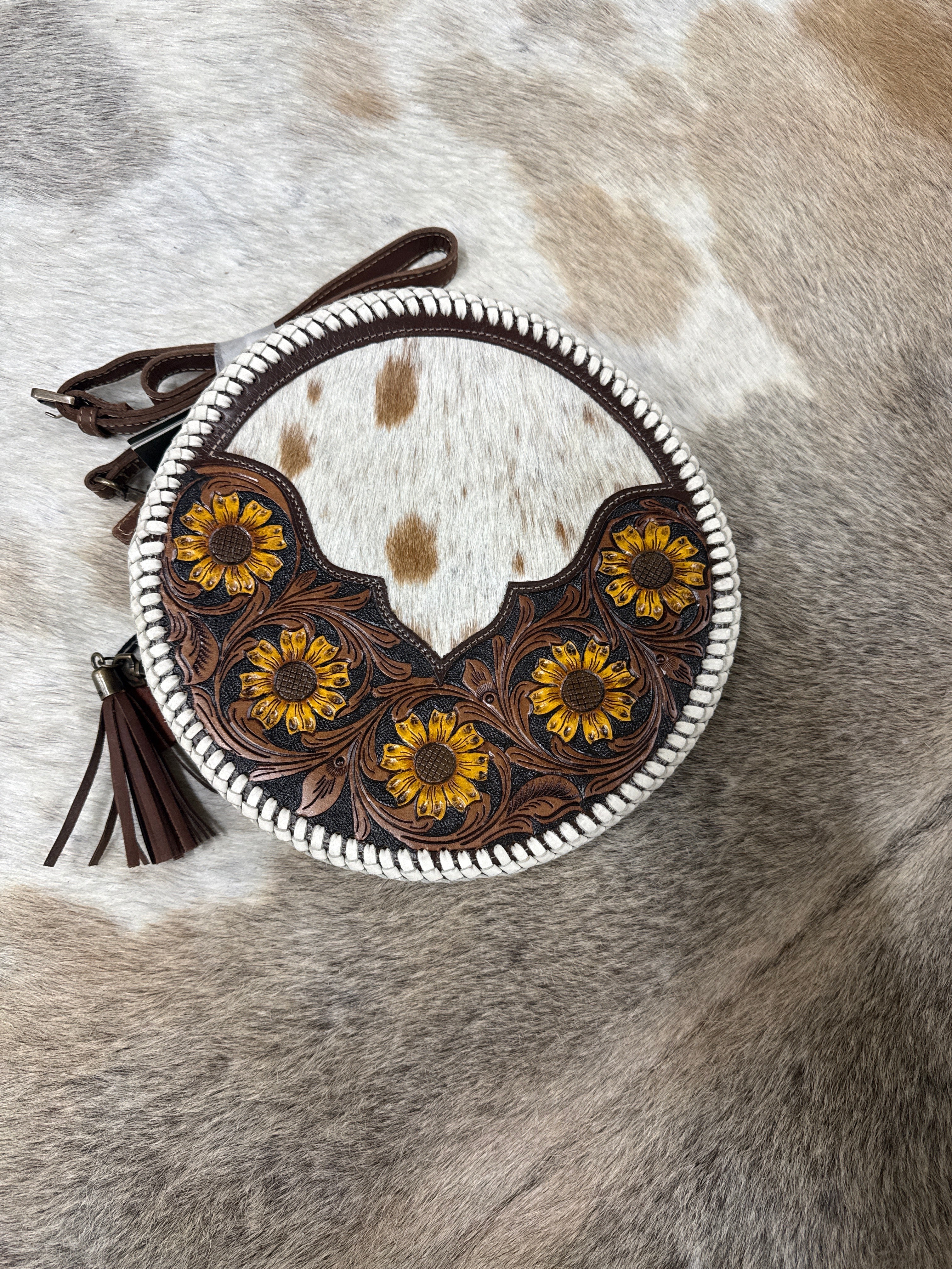 Tooled sunflower canteen purse