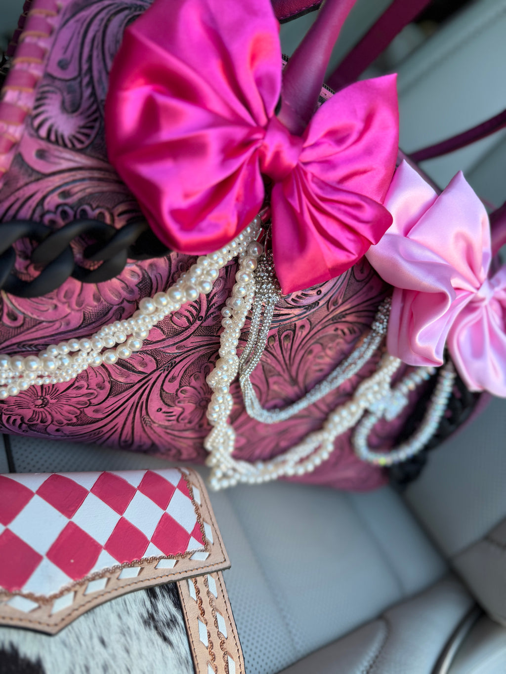 "Pink Prairie”- pink tooled leather speedy Duffle