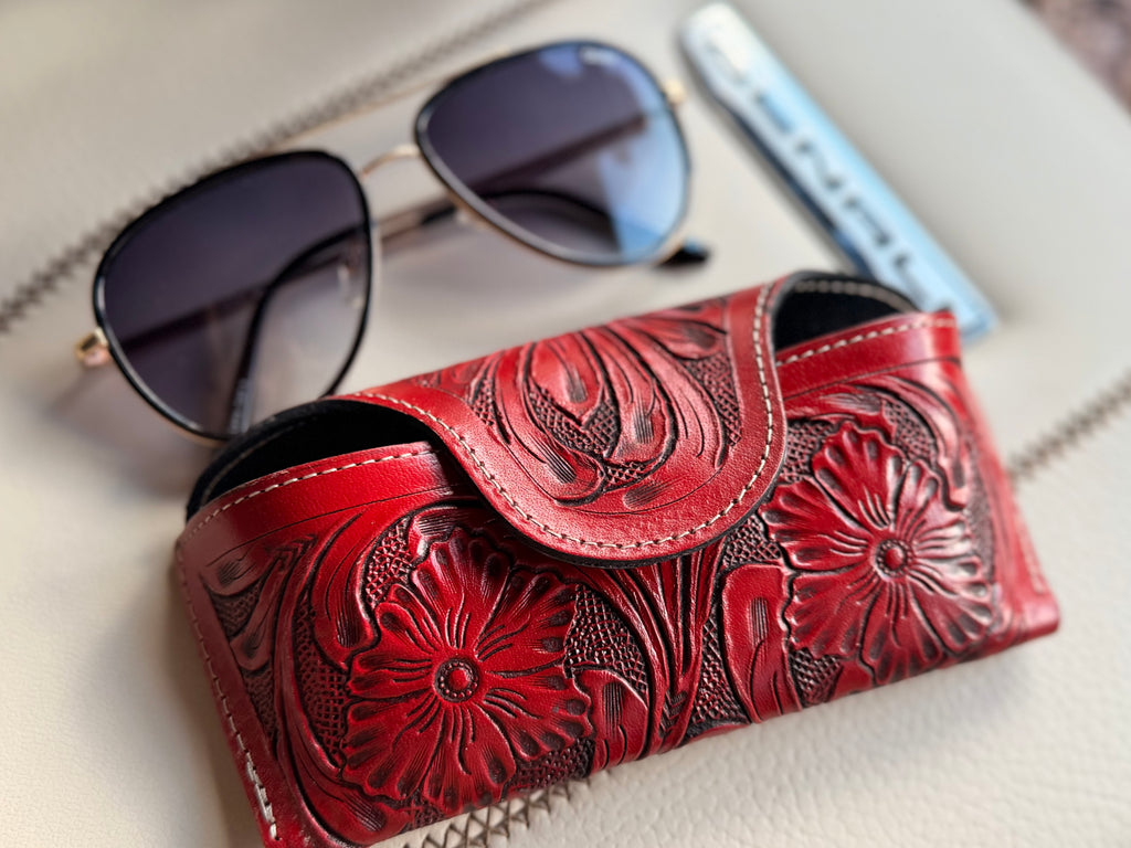 Leather checker sunglass holder