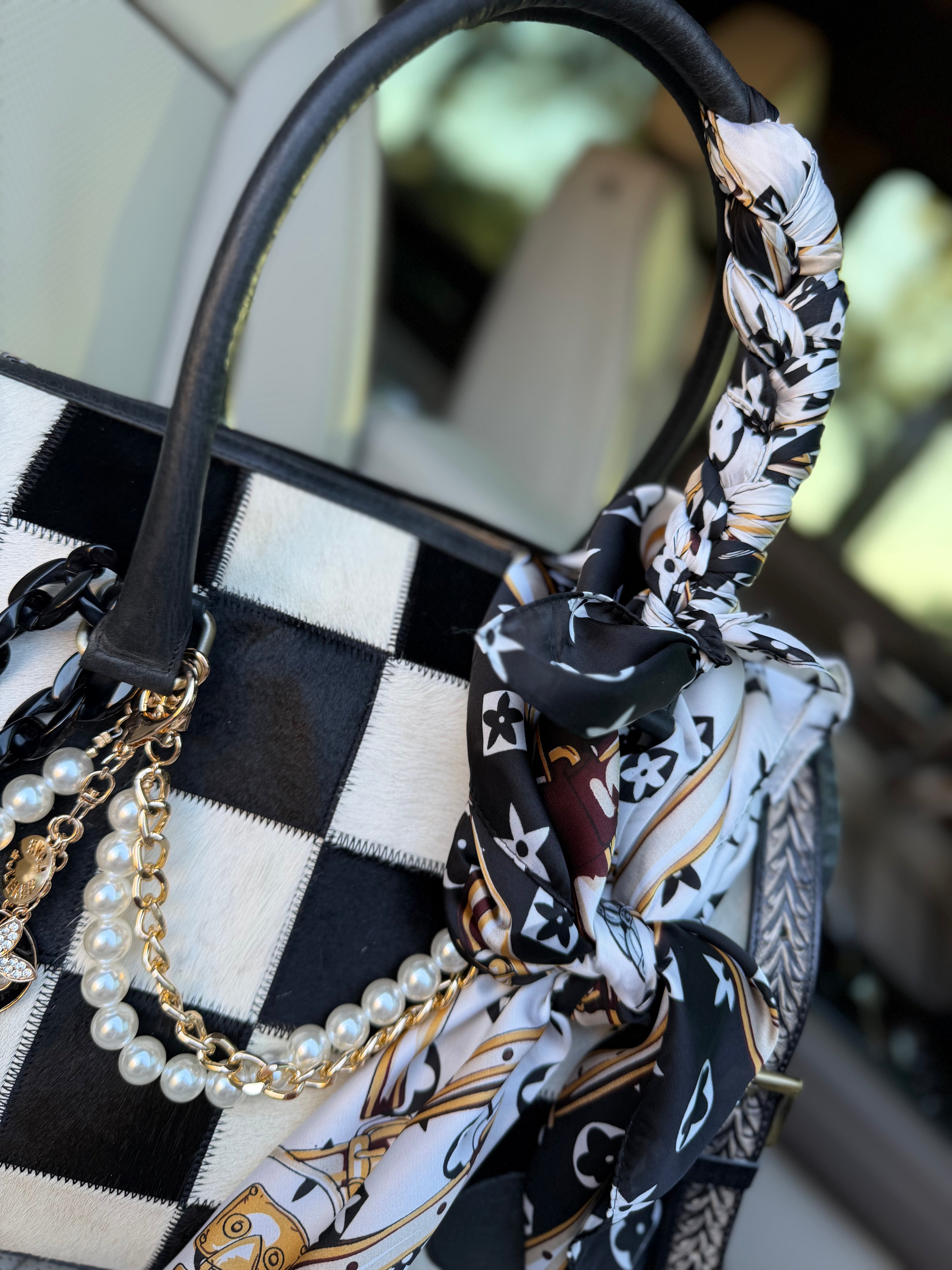 Dark Couture Checks"Loretta" patchwork bag - by The Painted Porches
