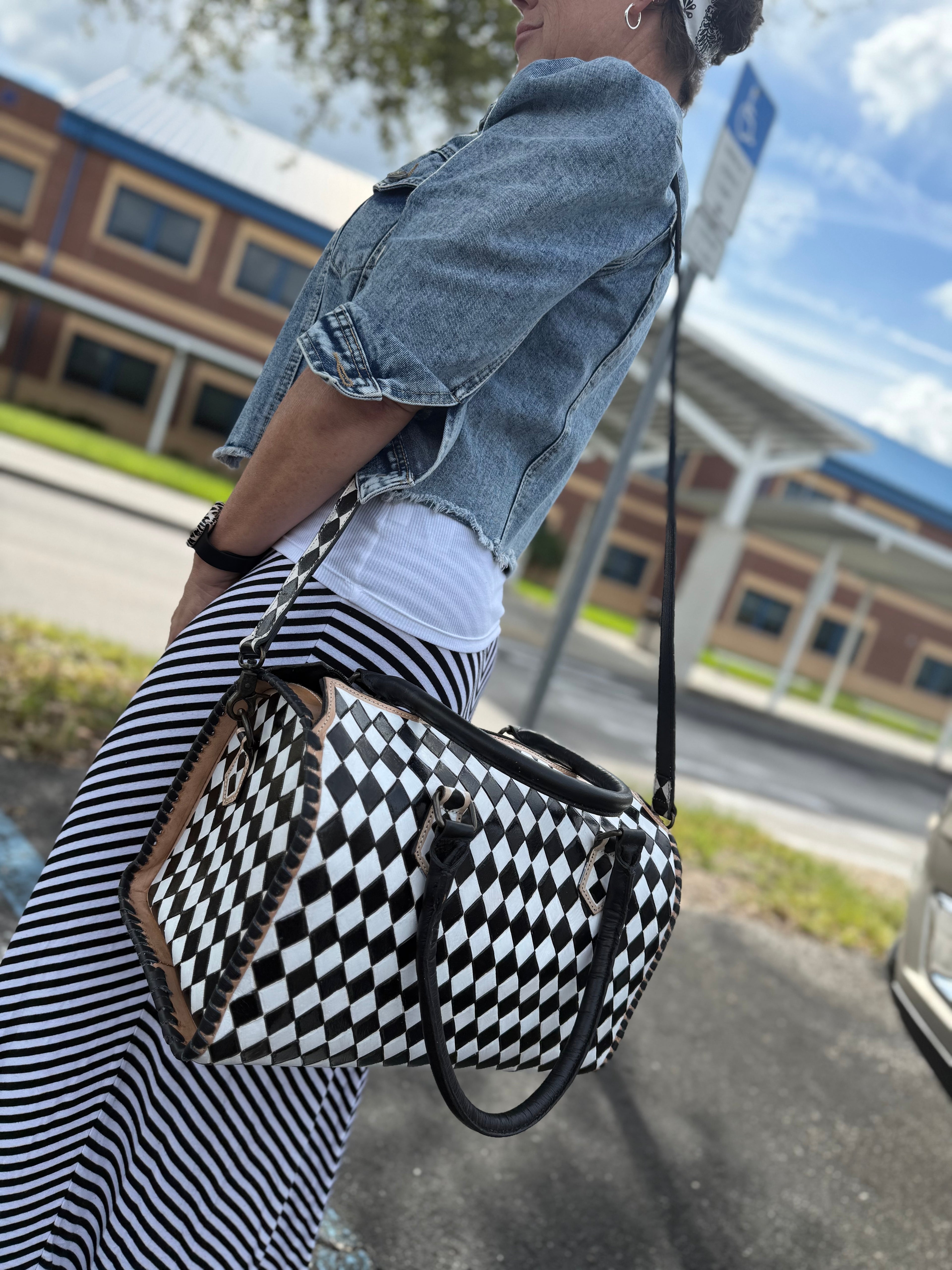 Checker tooled leather speedy duffle (L)