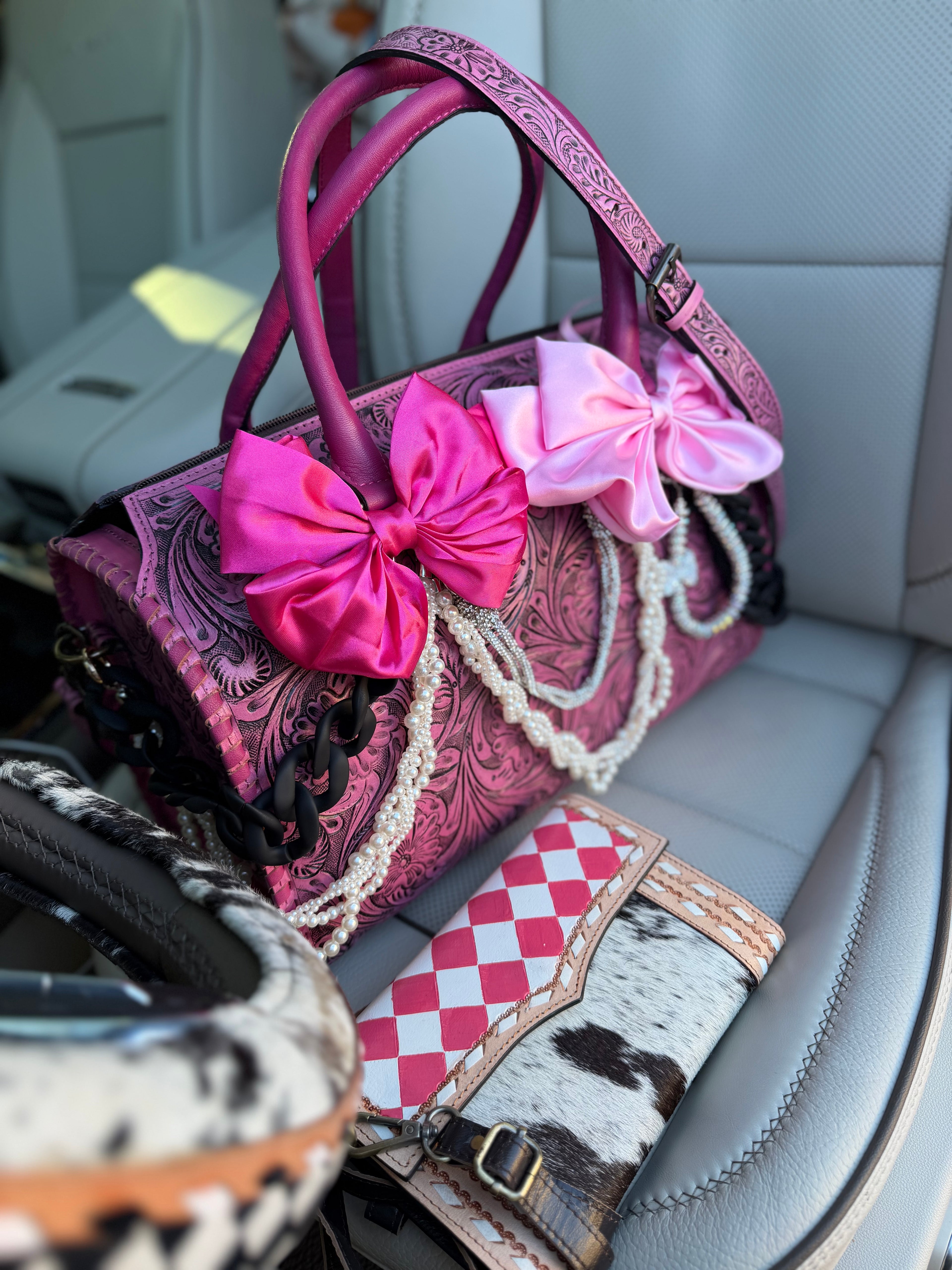 "Pink Prairie”- pink tooled leather speedy Duffle