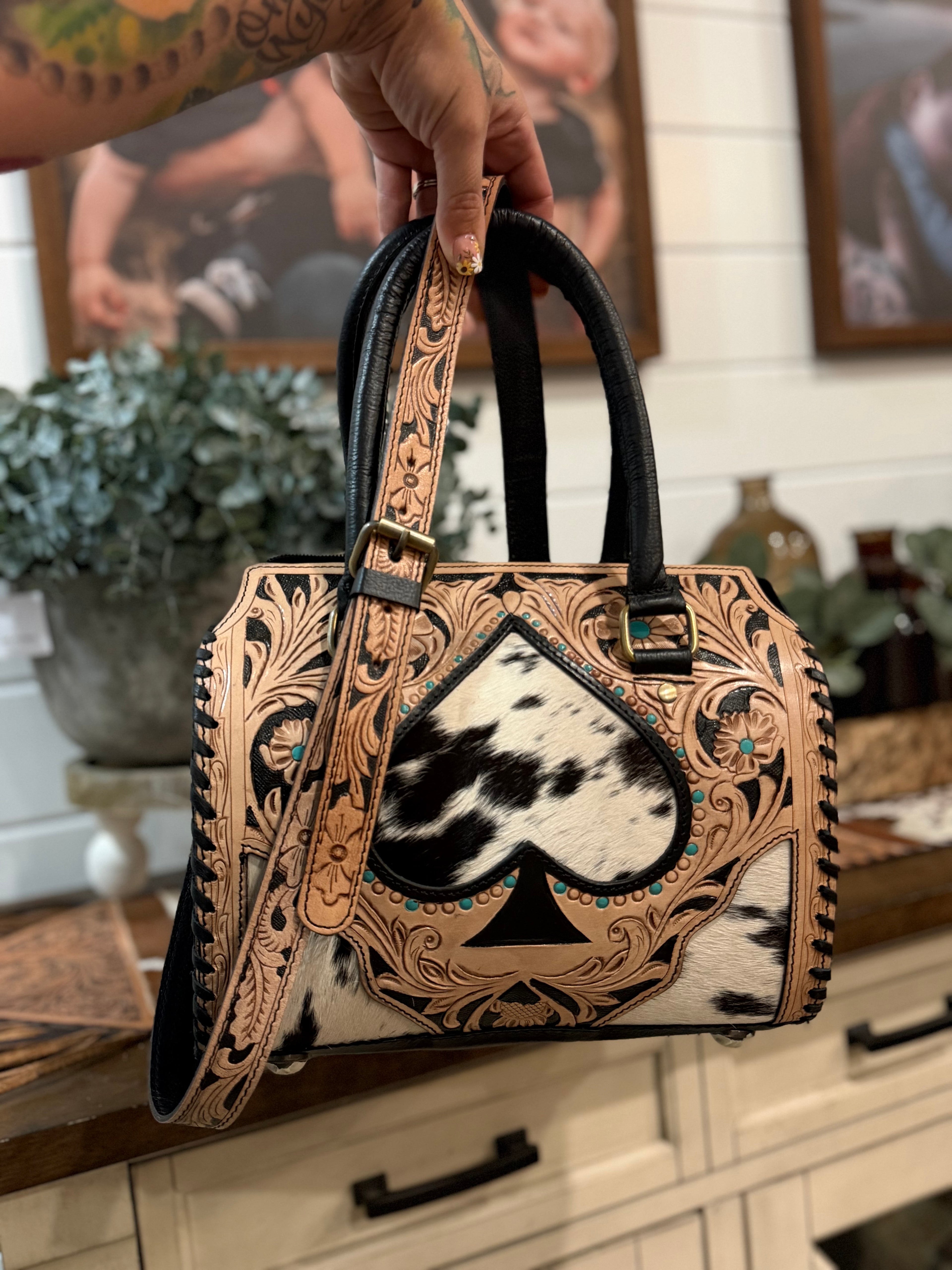 “The Dixie Spade” - cowhide and tooled leather speedy (M)