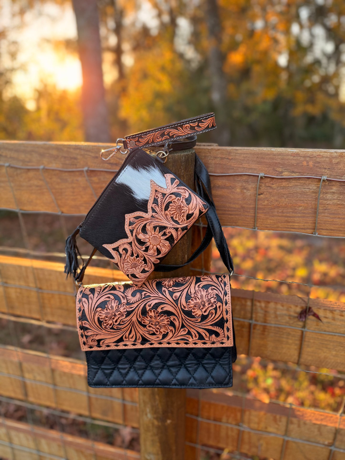 Cowhide/ tooled leather 3 piece set