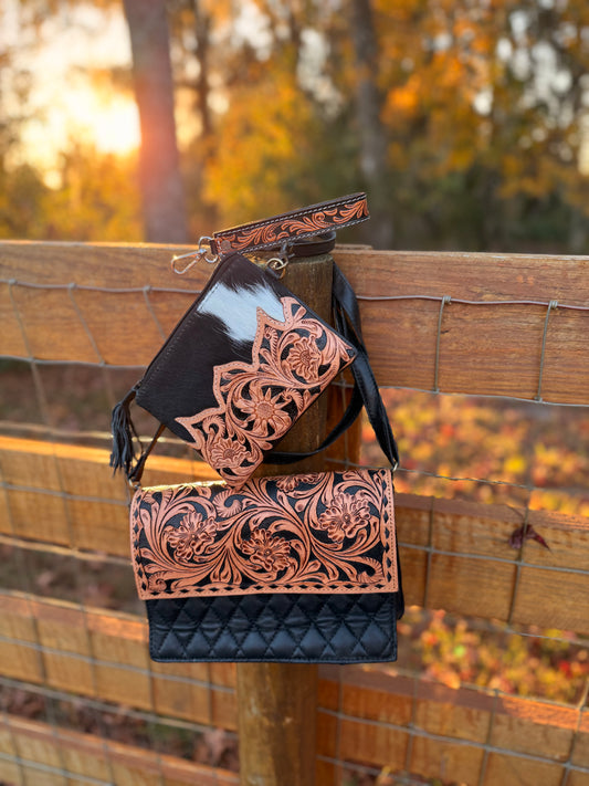 Cowhide/ tooled leather 3 piece set