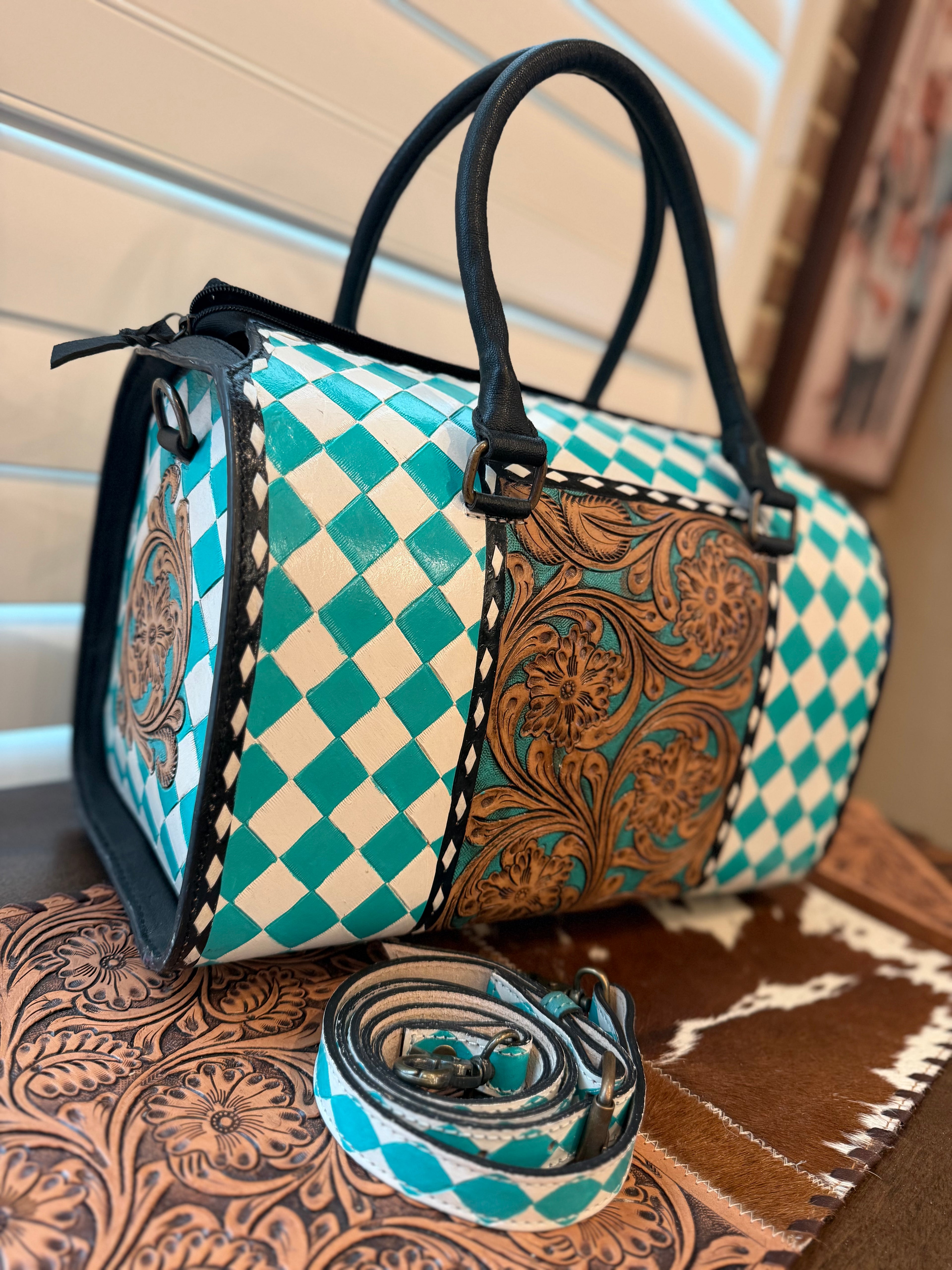 tooled leather speedy duffle (L)