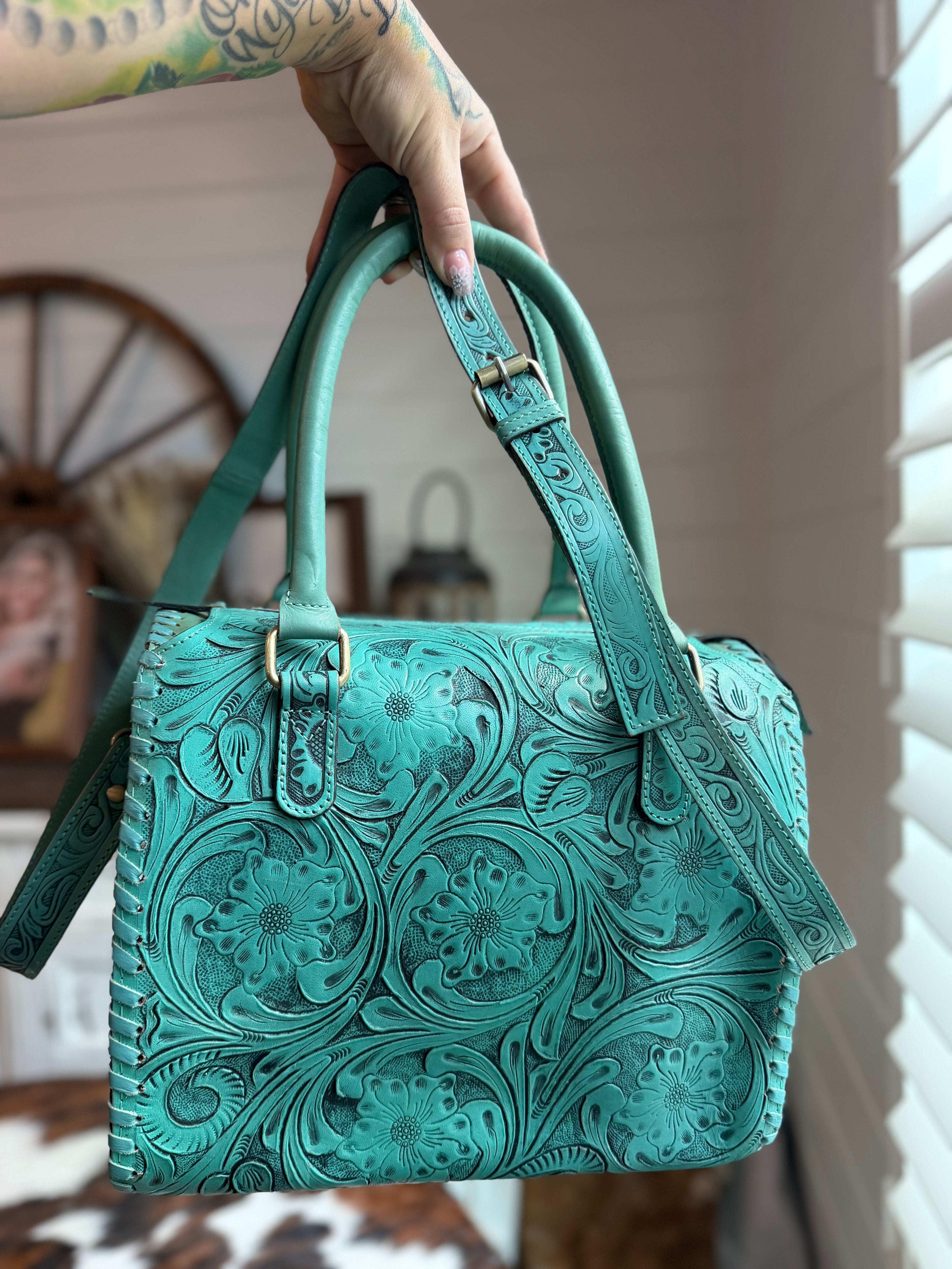 TEAL tooled leather speedy (L)