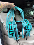 Teal/black checker tooled leather speedy (M)