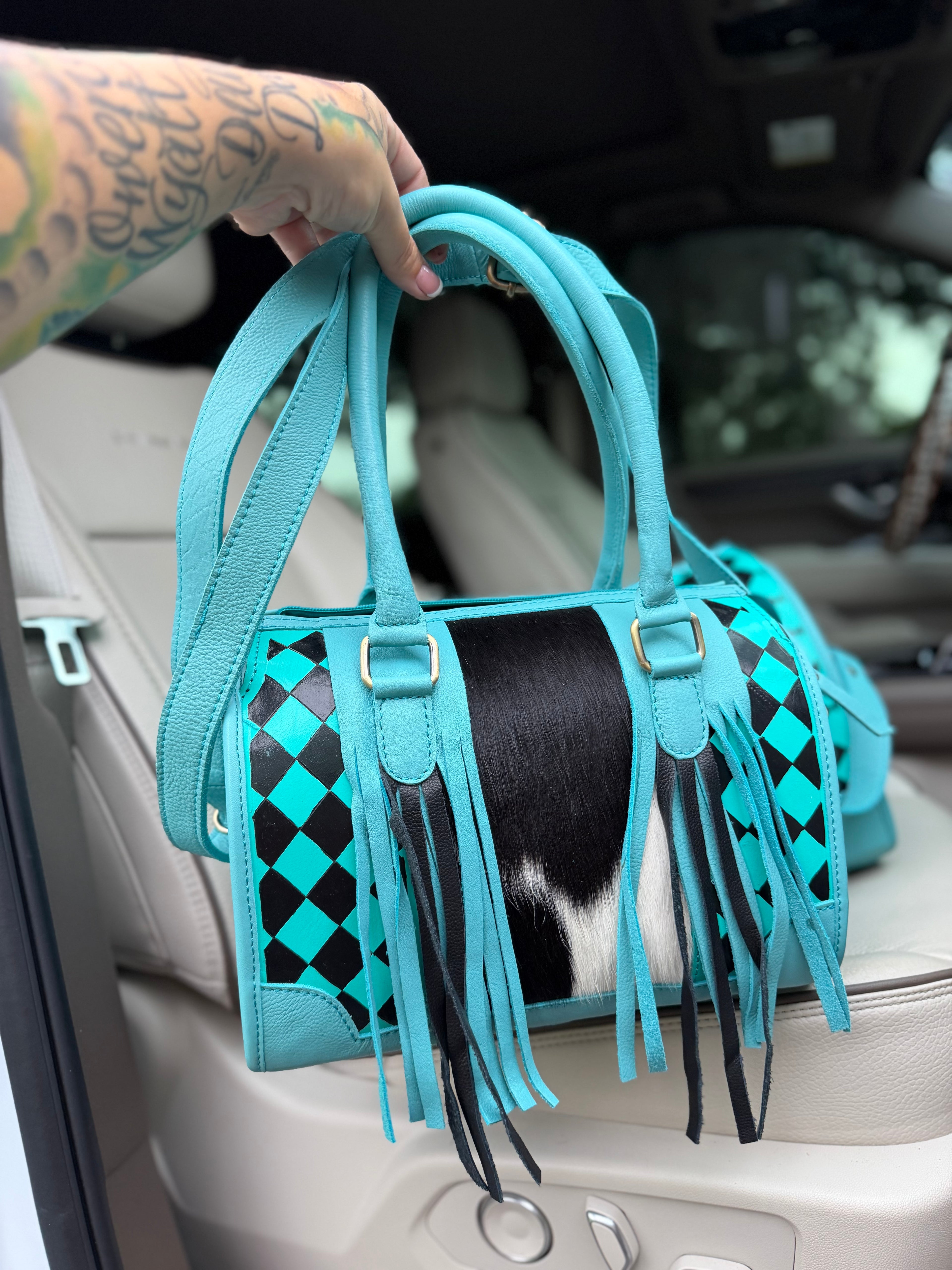 Teal/black checker tooled leather speedy (M)