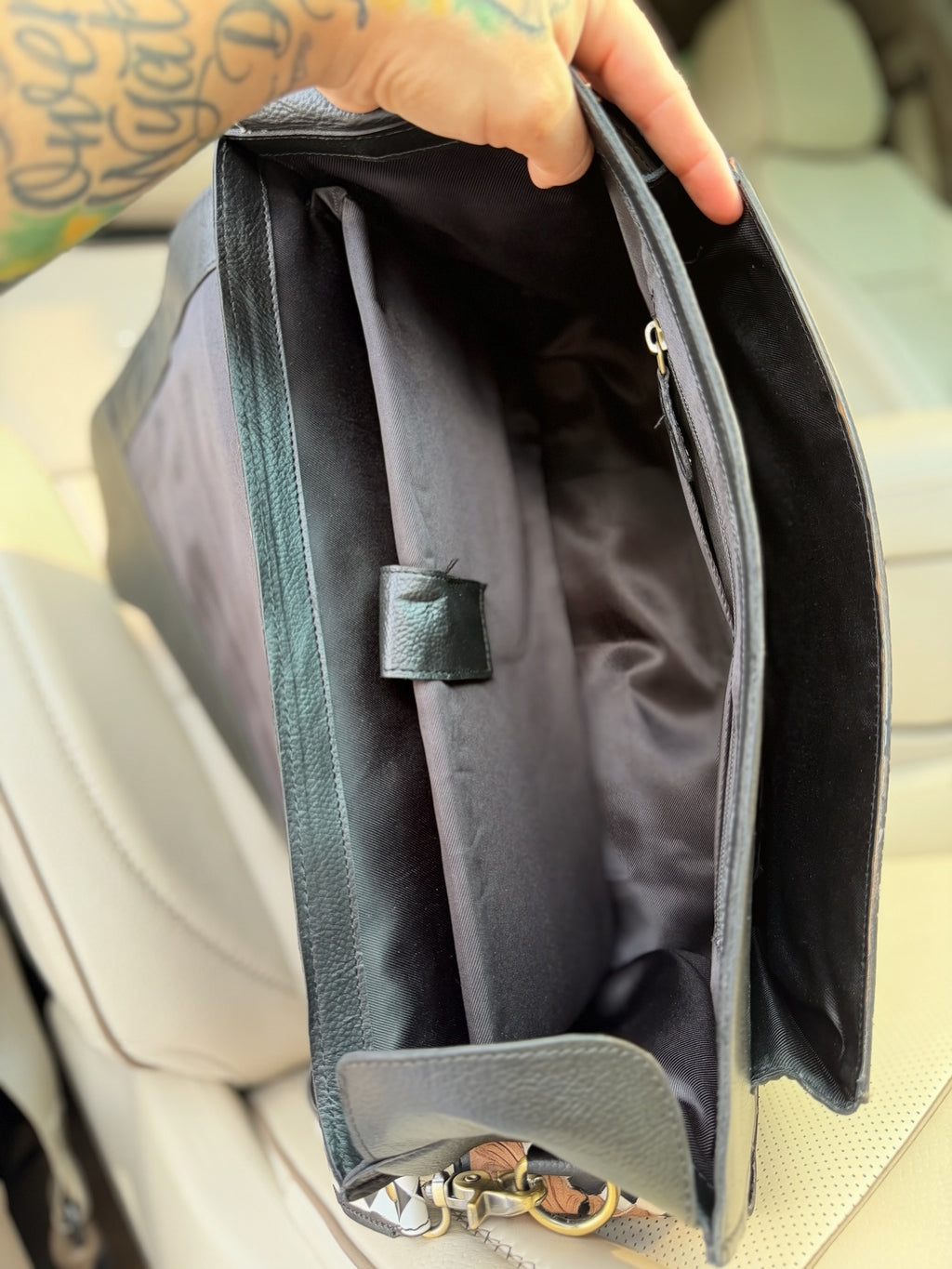 Laptop or overnight tooled leather -  black/white checker  bag