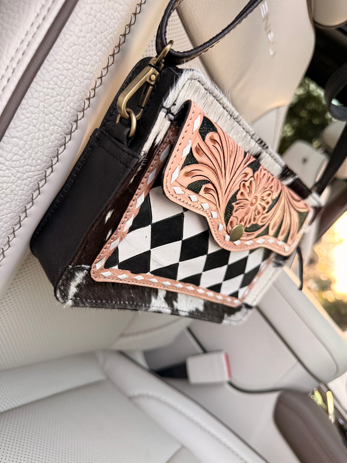 Checker print cross body