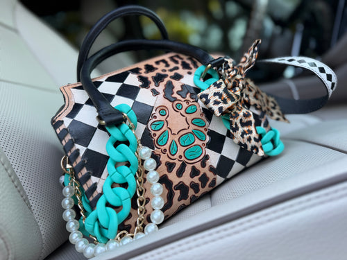 "Pretty Little Outlaw"  black/white checker and cheetah tooled leather speefy (M)-  by The Painted Porches