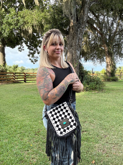 Checker with turquoise Crossbody ￼