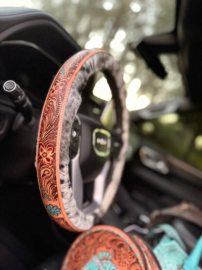 15.5 “ tooled leather cowhide steering wheel cover read description before purchase