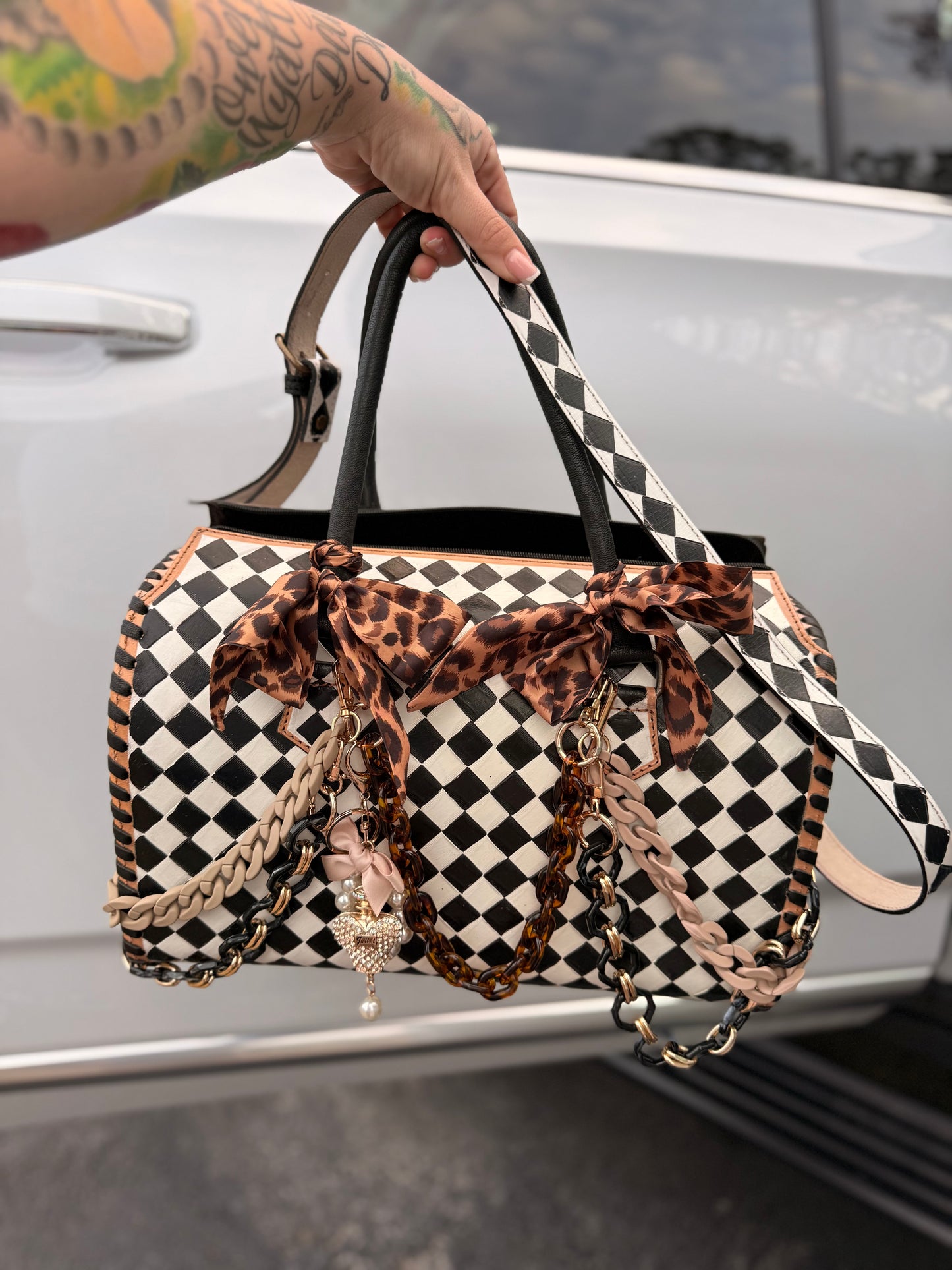 "Wild Card" - checker tooled leather speedy Duffle