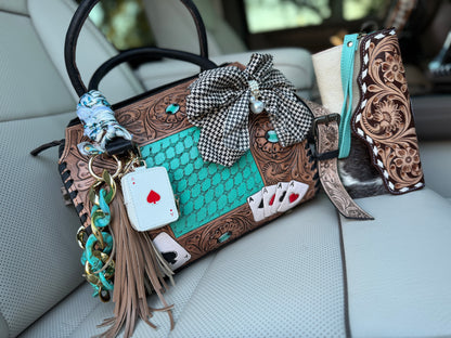 “The Boot Scootin’ Jackpot" - tan tooled leather speedy (M)