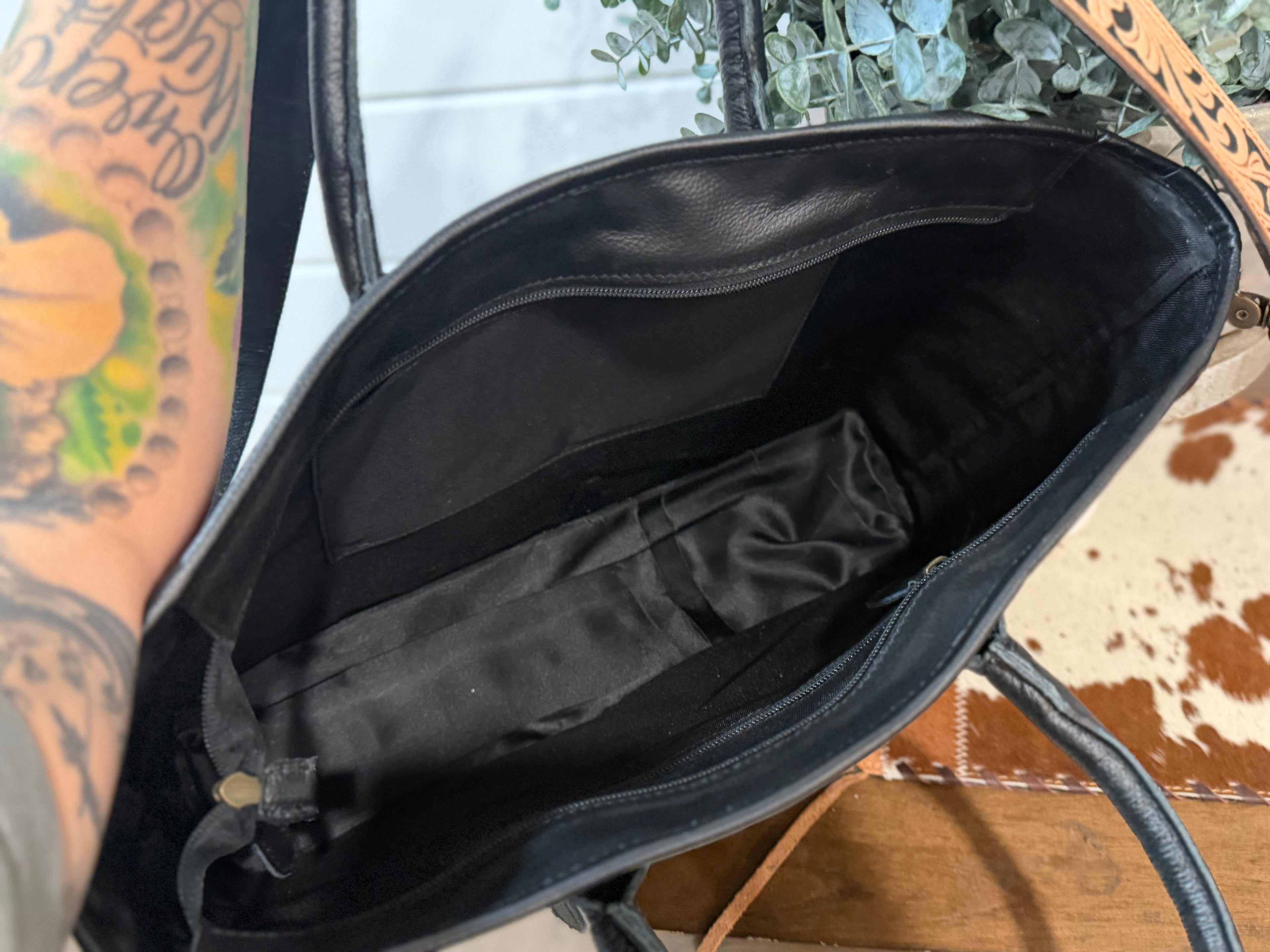 Tooled crossbody tote bag