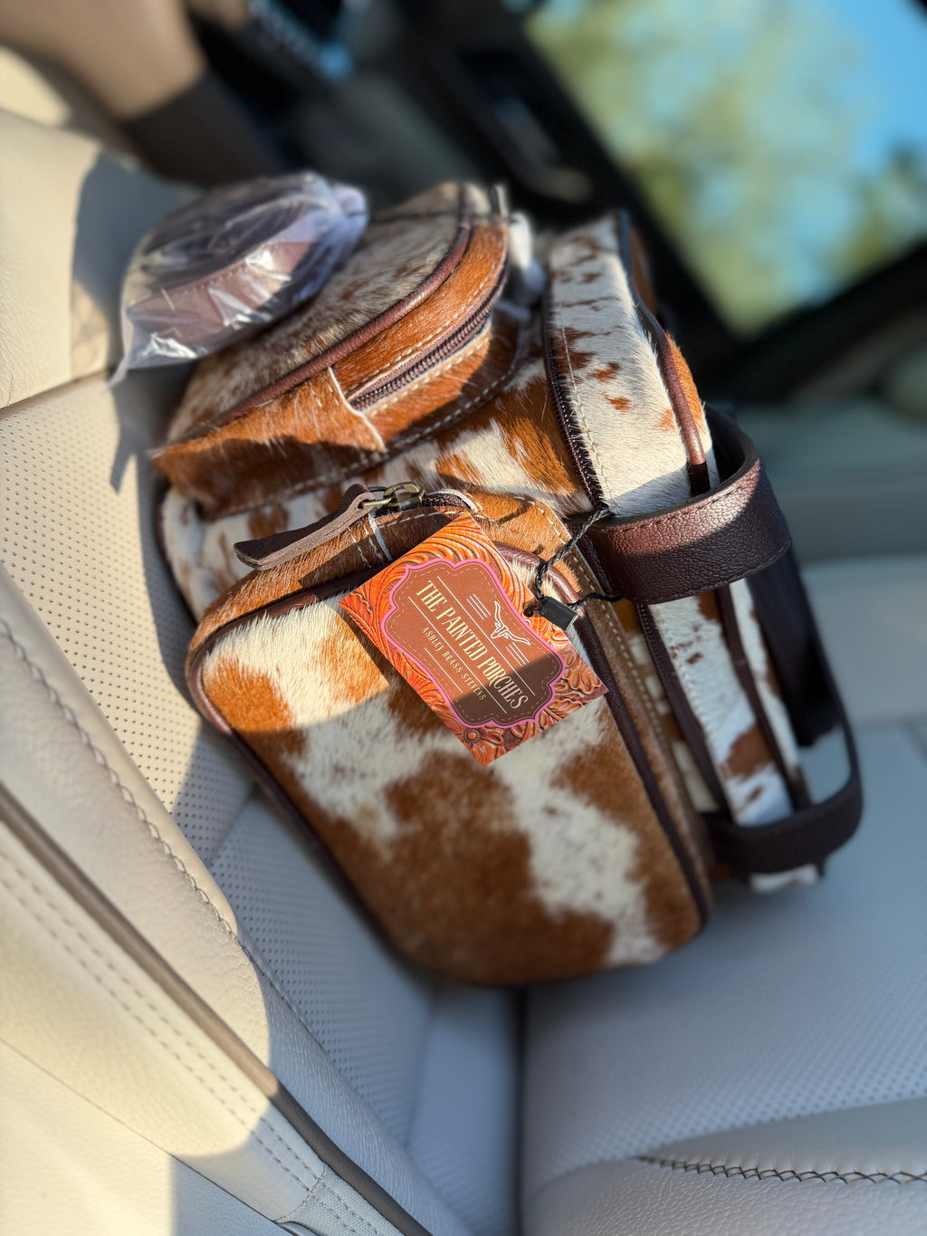 Brown and white Cowhide / leather Lunch bag