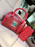 “Red Royalty set”-red tooled leather speedy (M) and wallet