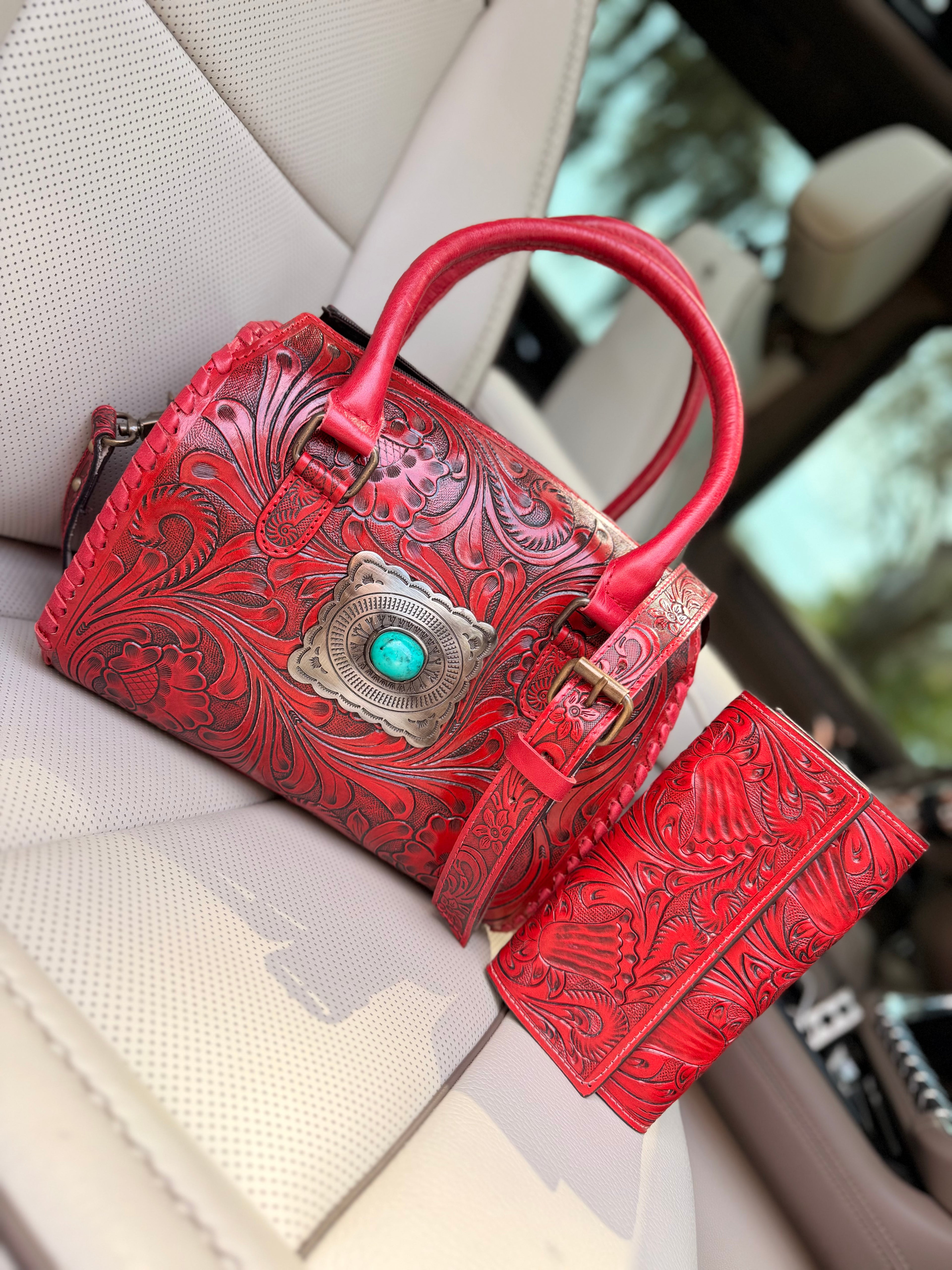 “Red Royalty set”-red tooled leather speedy (M) and wallet