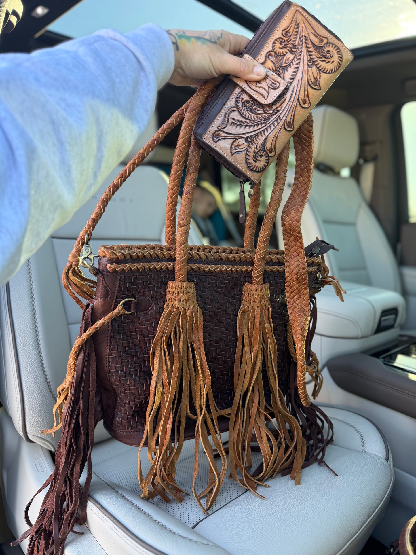 Braided fringed purse set