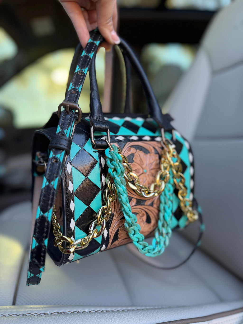 “Temptress in Turquoise" - checker tooled leather speedy (mini)