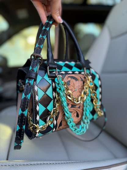 “Temptress in Turquoise" - checker tooled leather speedy (mini)